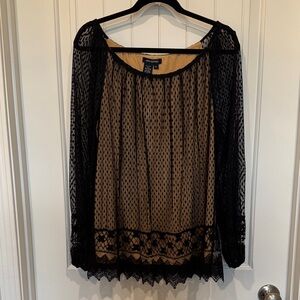 Max Edition Black Lace Blouse with Tan Lining